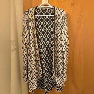 Belle by Belldini XL Cream, Black & yellow waterfall style cardigan with diamond